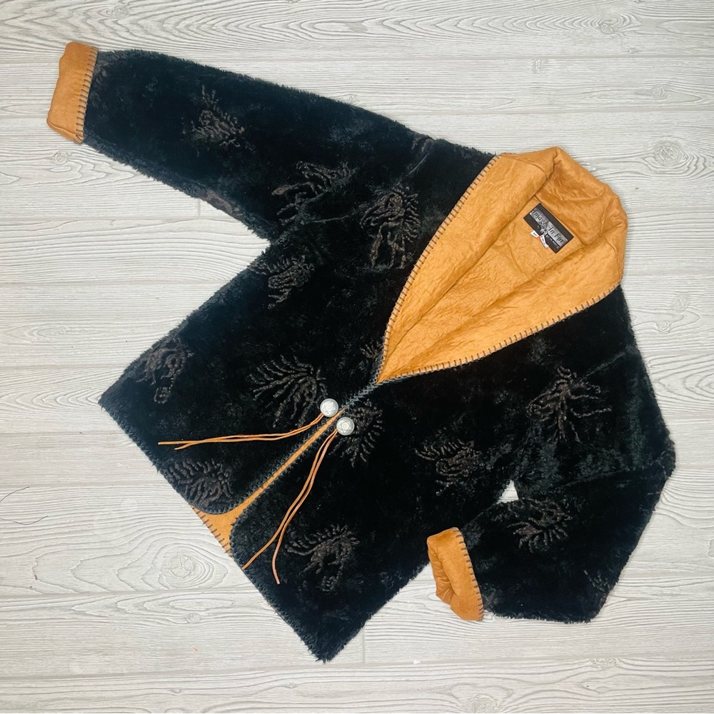 Images in fur jacket by bear ridge brown faux fur jacket with horse faces  med